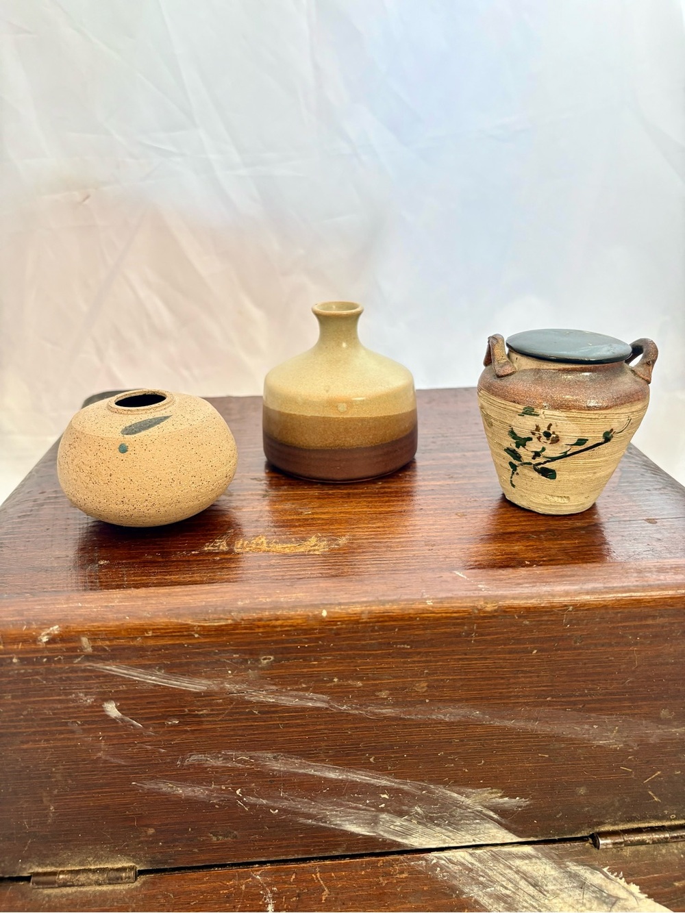 Vintage Ceramic Vase Trio - Natural Brown and Cream